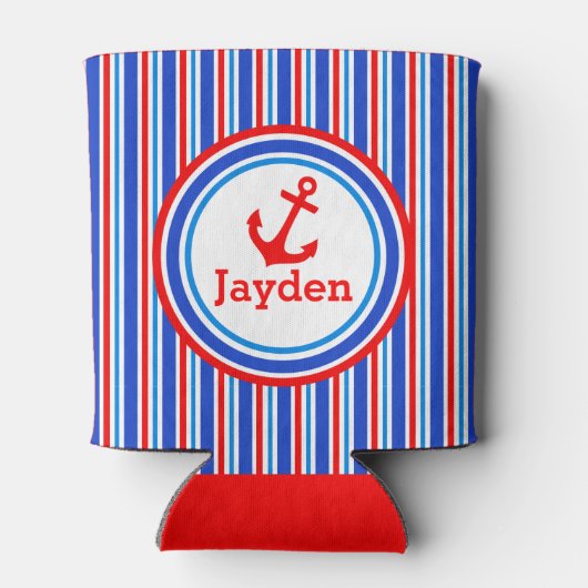 Anchor red blue stripe name blikjeskoeler (Achterkant)