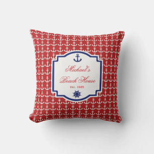 Anchor Red en Blue Nautical Monogram van het schip Buitenkussen