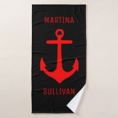 Anchor Red in Black Custom Bath Towel Badhanddoek (Badhanddoek)