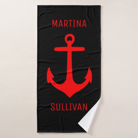 Anchor Red in Black Custom Bath Towel Badhanddoek (Badhanddoek)