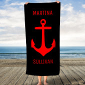 Anchor Red in Black Custom Bath Towel Badhanddoek