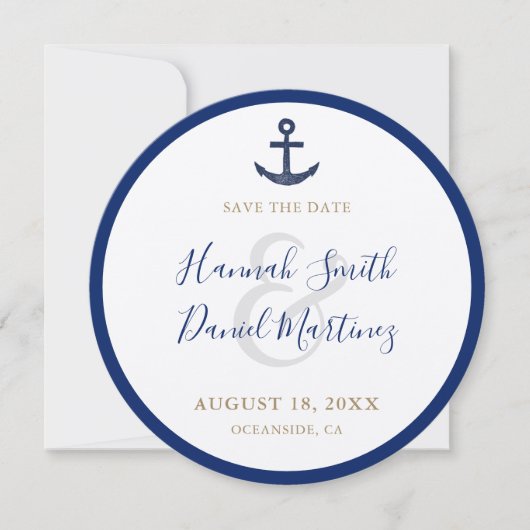Anchor Round Nautical Boat Wedding Save the Date (Voorkant)