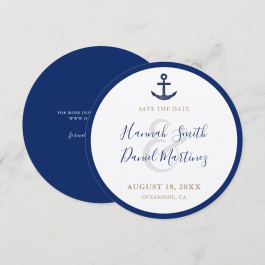 Anchor Round Nautical Boat Wedding Save the Date (Voorkant / Achterkant)
