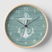  Anchor Rustic Aqua Green Wood Wall klok (Voorkant)