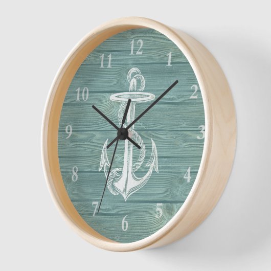  Anchor Rustic Aqua Green Wood Wall klok (Hoek)