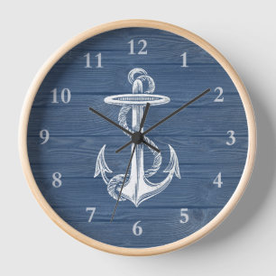  Anchor Rustic Blue Wood Wall klok