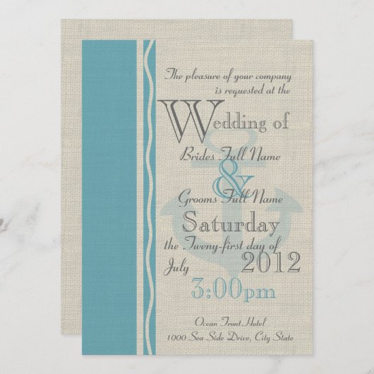 Anchor Rustic Nautical Wedding Kaart (Voorkant / Achterkant)