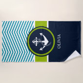 ANCHOR STRIPED NAUTICAL MONOGRAM GREEN AND NAVY STRANDLAKEN (Voorkant)