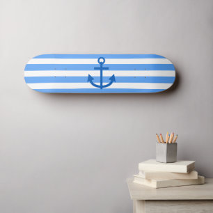 Anchor Stripes Blue & White Persoonlijk Skateboard