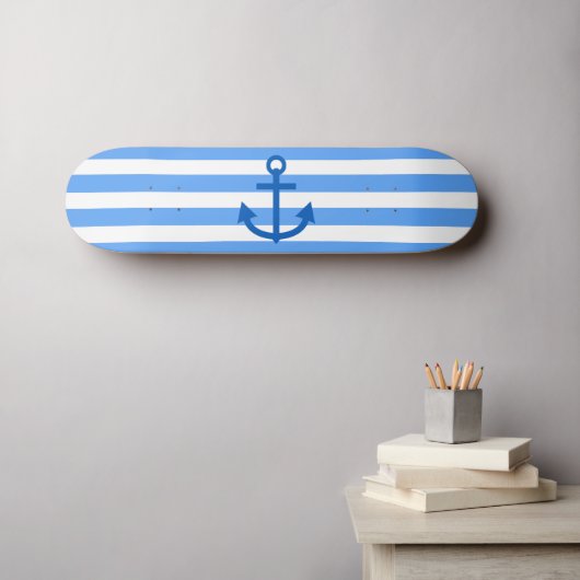 Anchor Stripes Blue & White Persoonlijk Skateboard (Muurkunst (Horizontaal))
