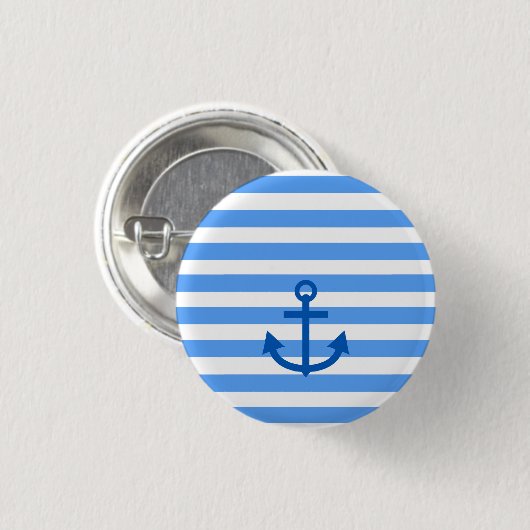 Anchor Stripes Blue & White Ronde Button 3,2 Cm (Voorkant /achterkant)