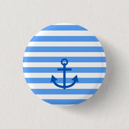 Anchor Stripes Blue & White Ronde Button 3,2 Cm (Voorkant)