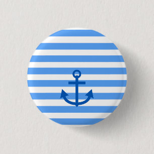 Anchor Stripes Blue & White Ronde Button 3,2 Cm