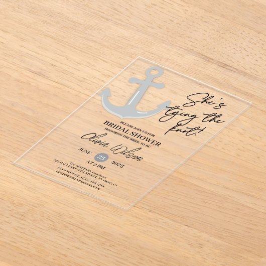 Anchor Tying the Knot Nautical Bridal Shower  Acryl Uitnodigingen (Laagn)