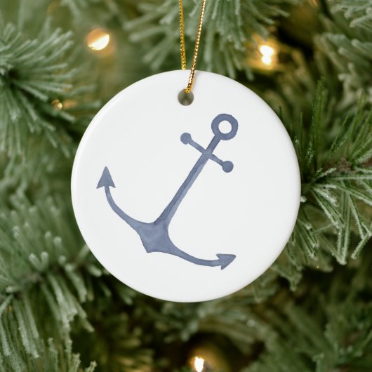 Anchor Waterverf Blauwe kerstversiering Keramisch Ornament (Boom)