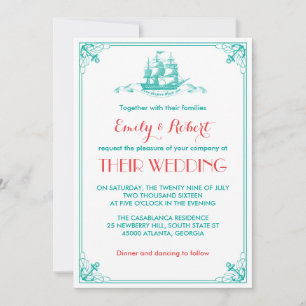 Anchor Wedding Invitation Blauwgroen Coral Kaart