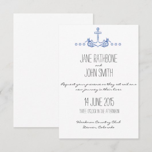 Anchor Wedding Invite Kaart (Voorkant / Achterkant)