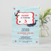 Anchor Whale Verjaardagsfeest Platte Uitnodiging (Staand voorkant)
