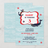 Anchor Whale Verjaardagsfeest Platte Uitnodiging (Voorkant / Achterkant)