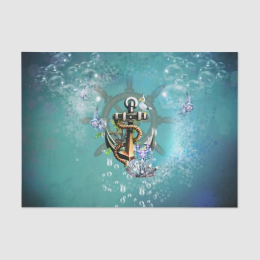 Anchor with seagull and fish tissuepapier (Voorkant)