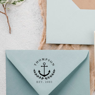 Anchor & Wreath Nautical Name & Year Vast gezet Zelfinktende Stempel