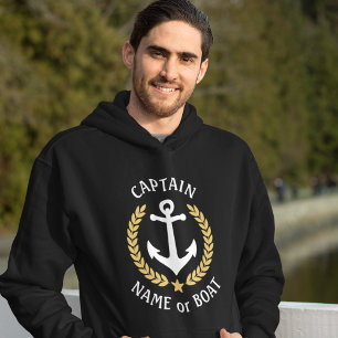 Anchor Your Boat Name Kapitein Gold Laurel Black Hoodie