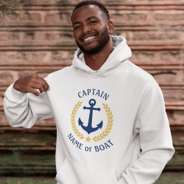 Anchor Your Boat Name Kapitein Gold Laurel White Hoodie
