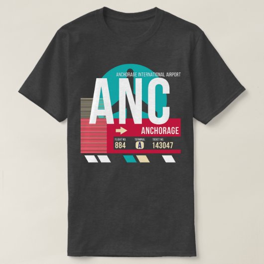 Anchorage Alaska ANC Airport Code Bagage Label T-shirt (Design voorkant)