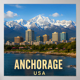 Anchorage Alaska Berg Waterfront Reis Cadeau Poster