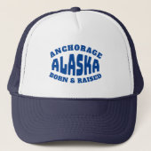 Anchorage Alaska Born en Raised Trucker Pet (Voorkant)