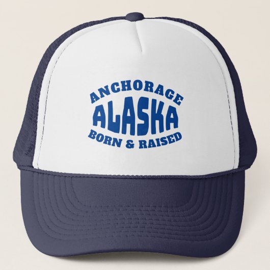 Anchorage Alaska Born en Raised Trucker Pet (Voorkant)