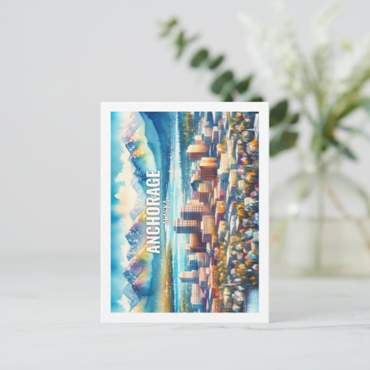 Anchorage Alaska Famous Travel Places waterverf Briefkaart (Staand voorkant)