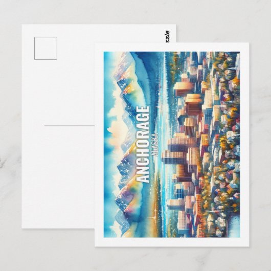 Anchorage Alaska Famous Travel Places waterverf Briefkaart (Voorkant / Achterkant)