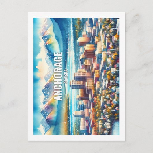 Anchorage Alaska Famous Travel Places waterverf Briefkaart (Voorkant)