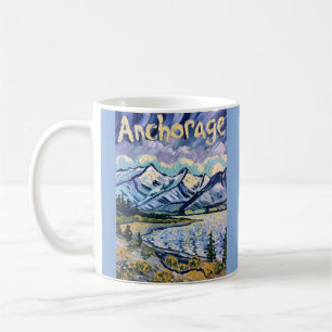 Anchorage Alaska Landschap Van Gogh Vintage Reis Koffiemok