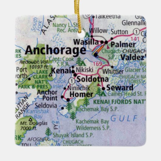 Anchorage Alaska Map Keramisch Ornament (Voorkant)