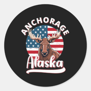Anchorage Alaska Moose Kijken Alaskan Vlag Jagen Ronde Sticker
