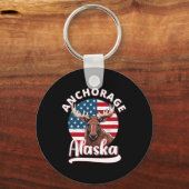 Anchorage Alaska Moose Kijken Alaskan Vlag Jagen Sleutelhanger (Voorkant)