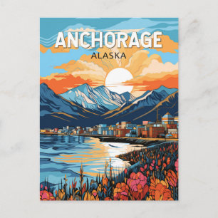 Anchorage Alaska Reis Kunst Vintage Briefkaart