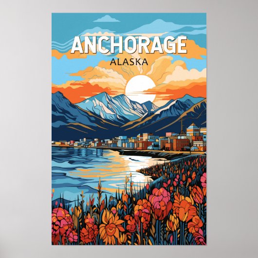Anchorage Alaska Reis Kunst Vintage Poster (Voorkant)