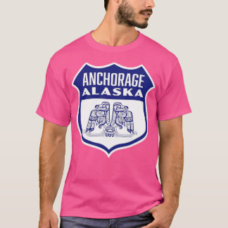 Anchorage Alaska Retro Vogelschild Blauw T-shirt