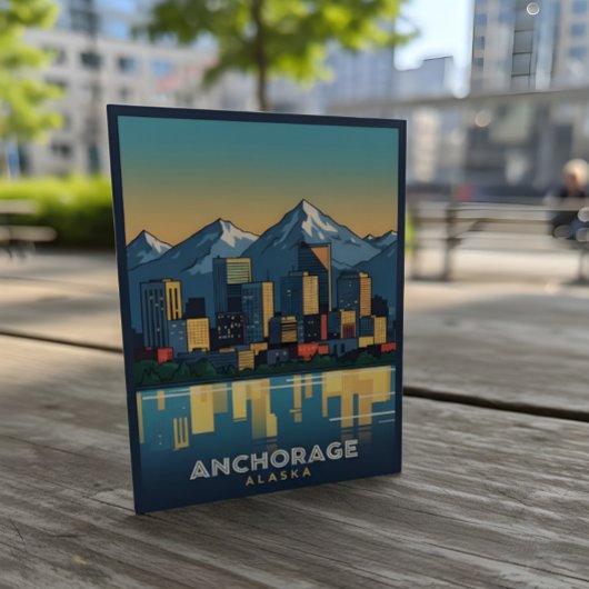Anchorage Alaska skyline met bergen en water Briefkaart