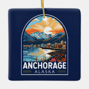 Anchorage Alaska Travel Art Embleem Keramisch Ornament
