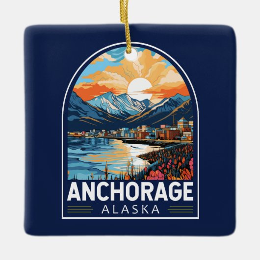 Anchorage Alaska Travel Art Embleem Keramisch Ornament (Voorkant)