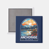 Anchorage Alaska Travel Art Embleem Magneet (Voorkant / Achterkant)
