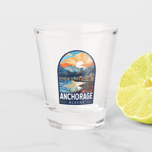 Anchorage Alaska Travel Art Embleem Shot Glas (Voorkant)