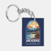 Anchorage Alaska Travel Art Embleem Sleutelhanger (Voorkant Links)