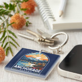 Anchorage Alaska Travel Art Embleem Sleutelhanger (Voorkant Rechts)