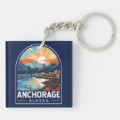 Anchorage Alaska Travel Art Embleem Sleutelhanger (Achterkant)
