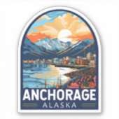 Anchorage Alaska Travel Art Embleem Sticker (Voorkant)
